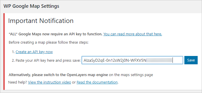 wp map setting notification