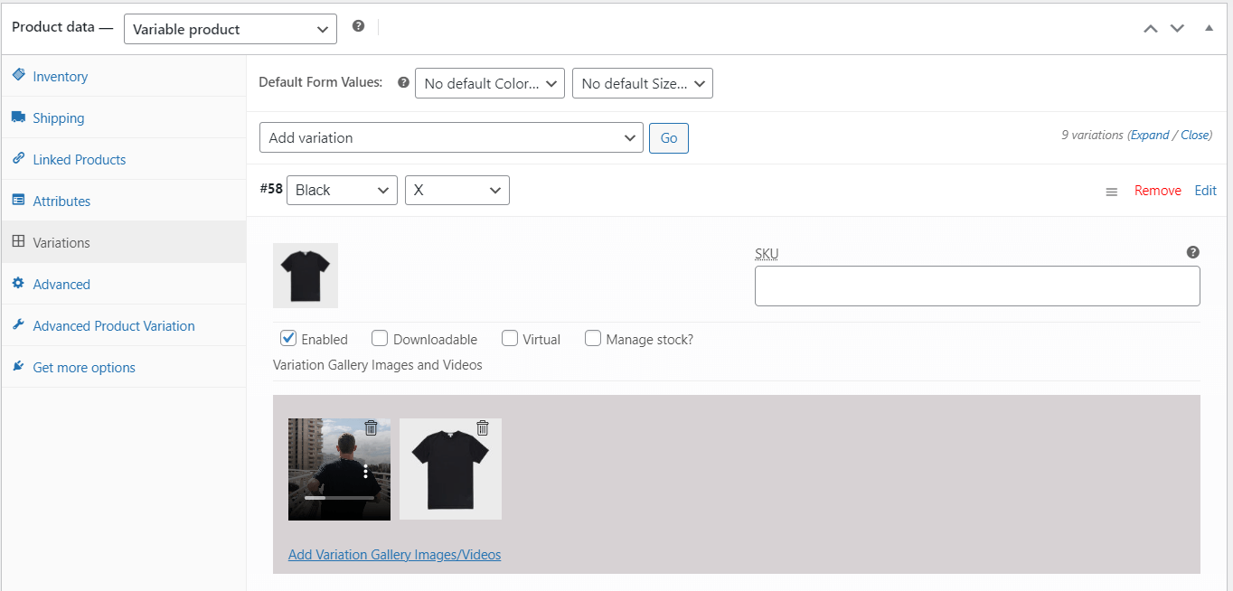 add woocommerce product variation images and videos