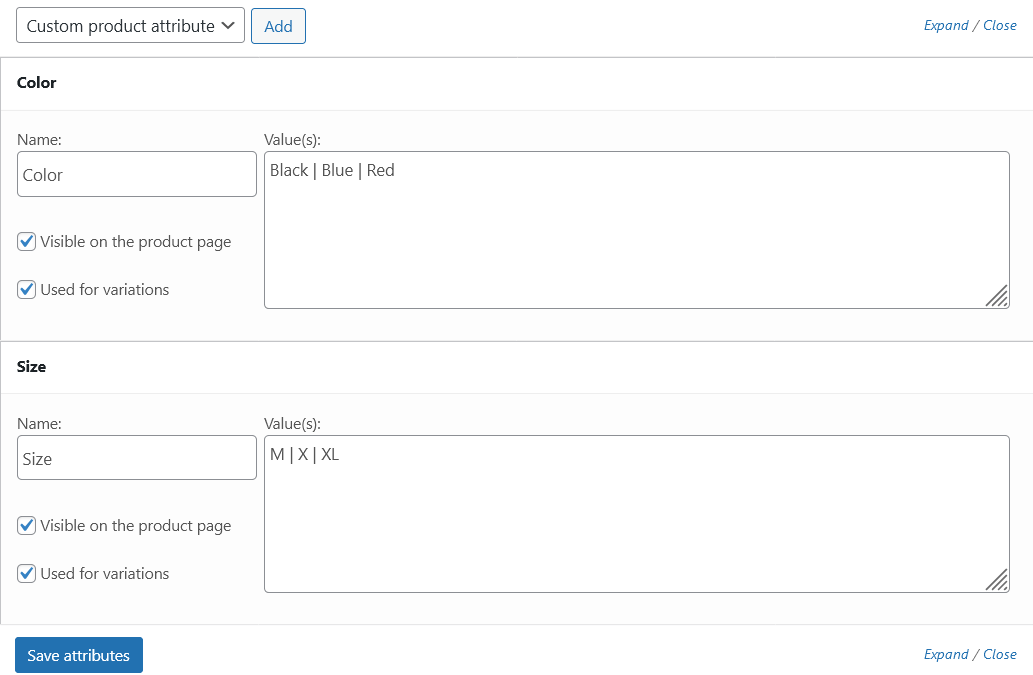 adding attributes names and values 