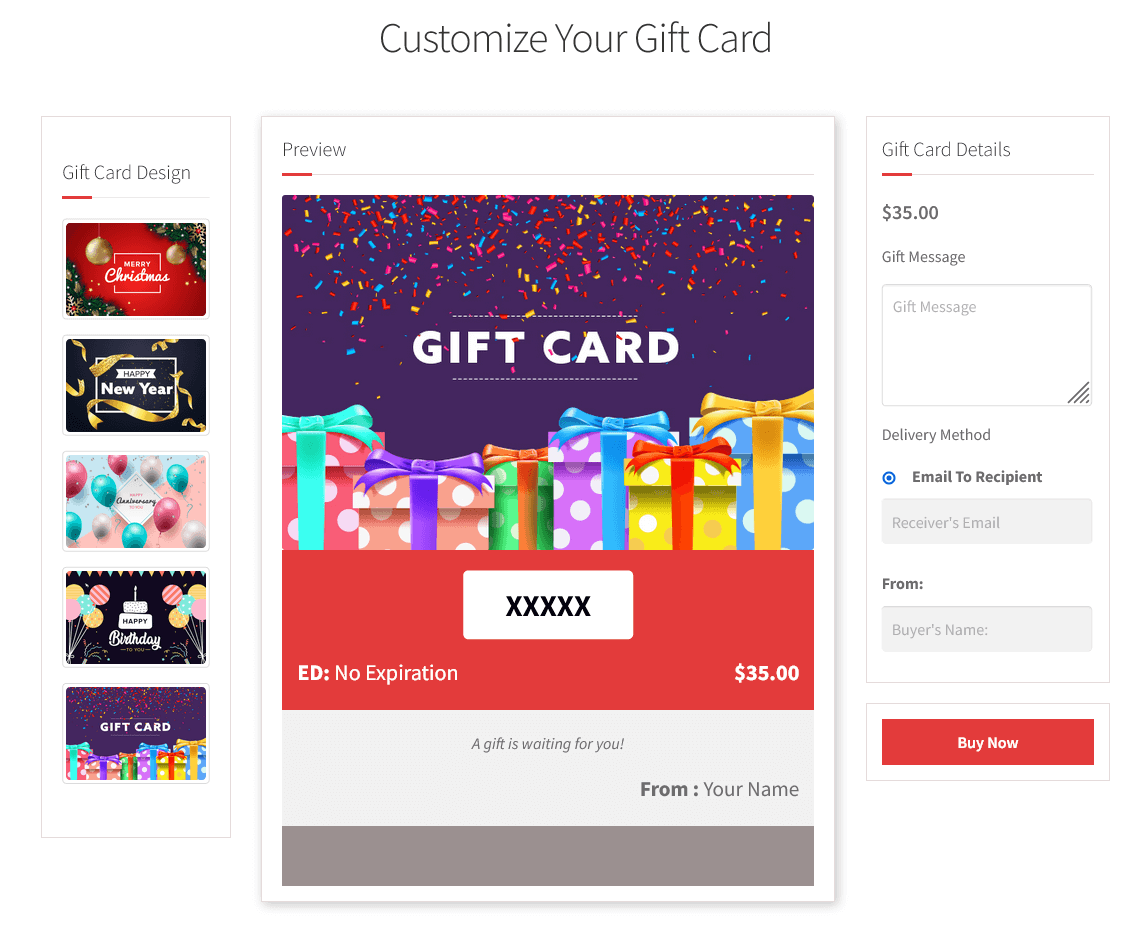 customizable gift card for woocommerce 