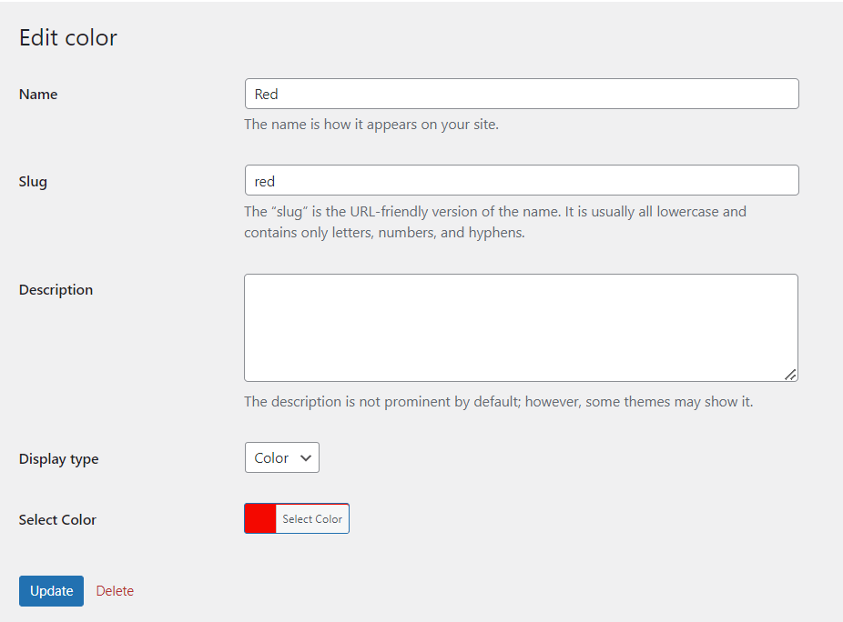 edit color variation attributes 