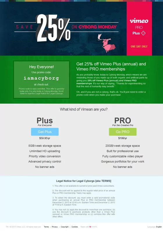 vimeo bfcm sales example