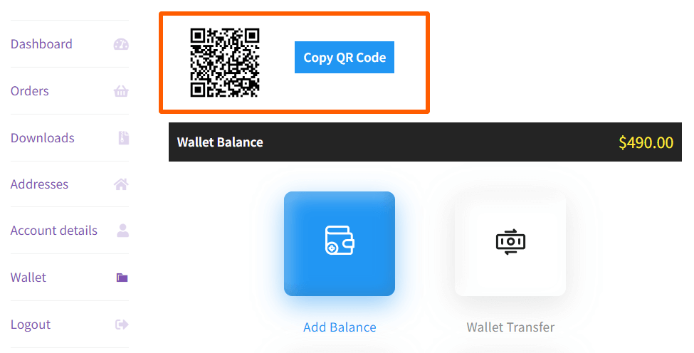 qr code of digital wallet for woocommerce 