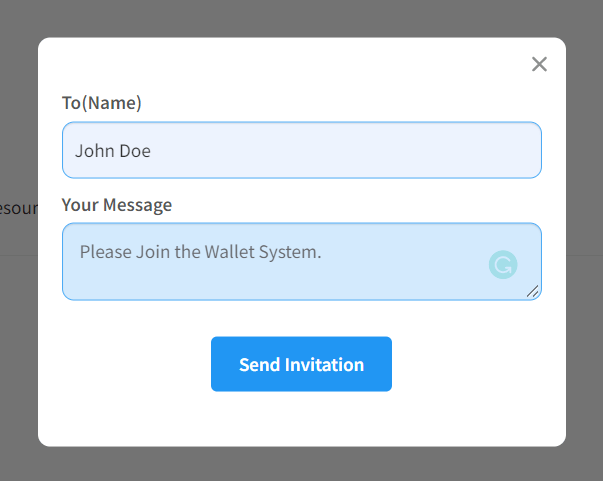 invite registered users to wallet system