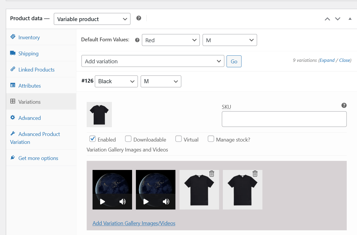 add woocommerce product variation images and videos