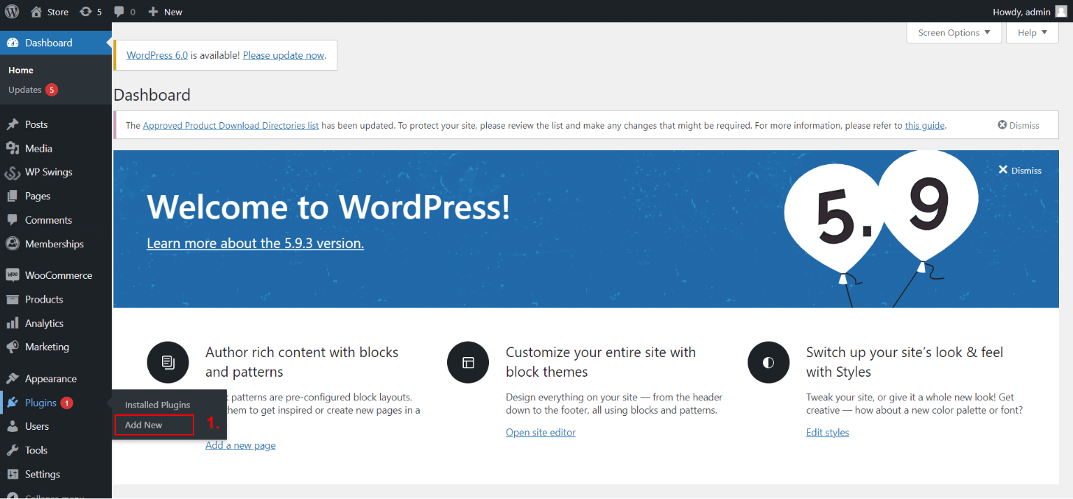 wordpress dashboard