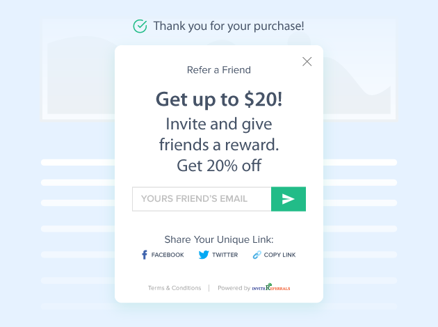 post purchase popup to ask for referral