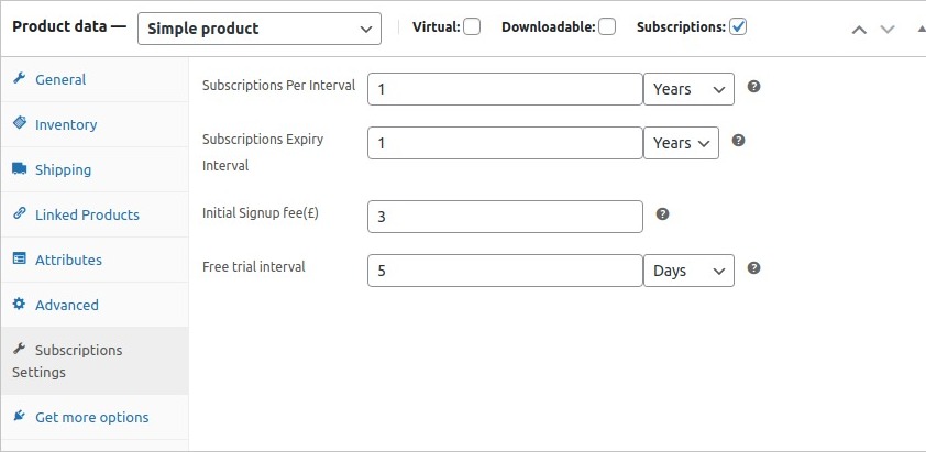 subscriptions settings