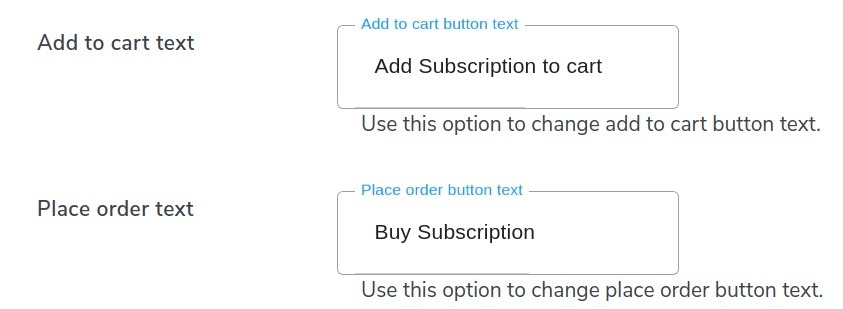 Edit Subscriptions text options