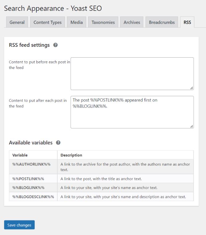 RSS wordpress yoast seo