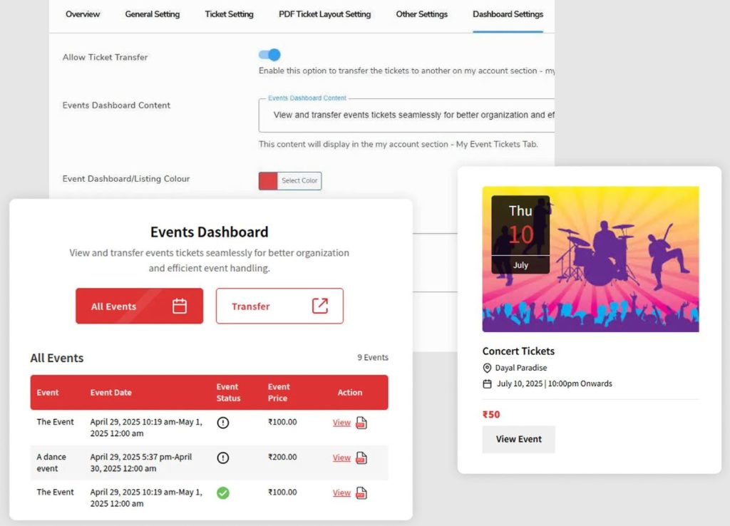 dashboard settings
