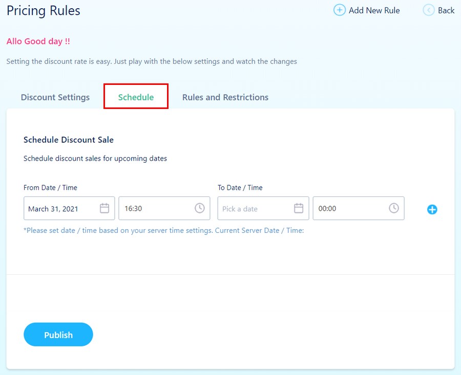 pricing rule schedule Tab