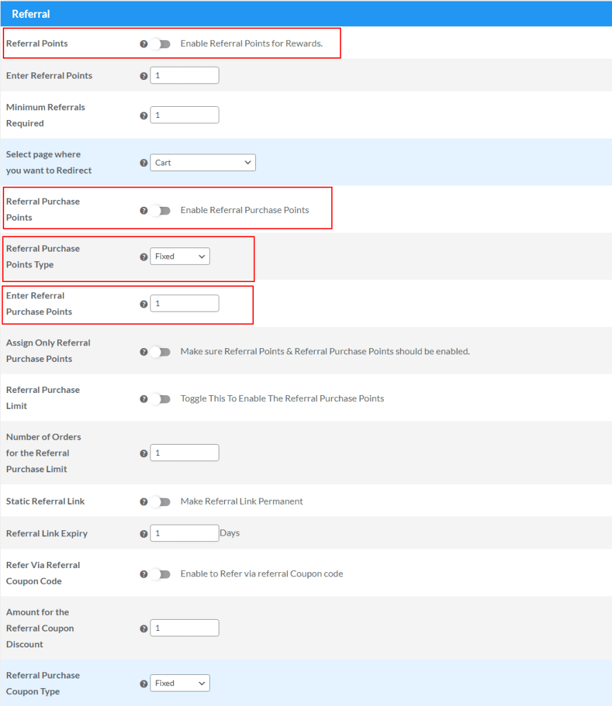 referral settings