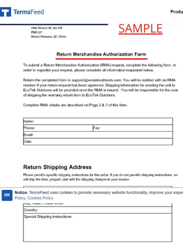 return goods authorization form