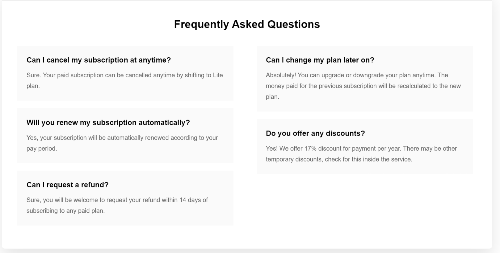 multicolumn faq example