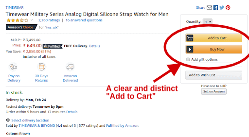 amazon add to cart button example