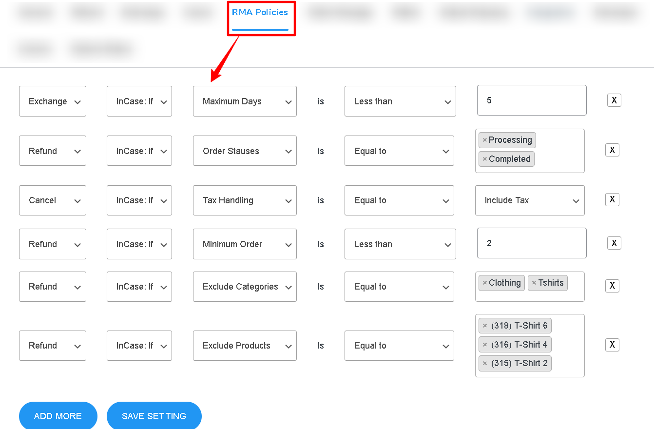 rma pro policy feature display