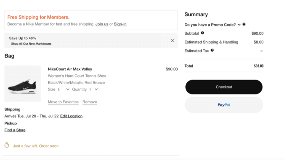 nike ecommerce checkout page
