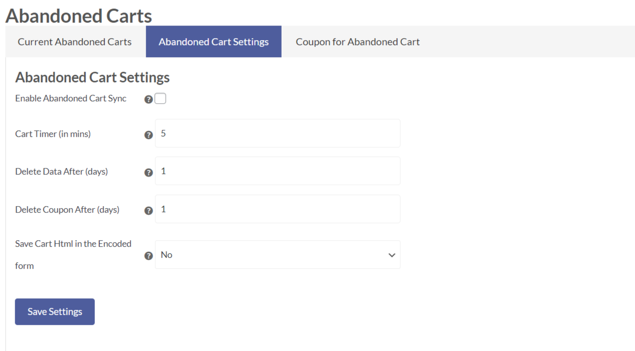 abandoned cart settings