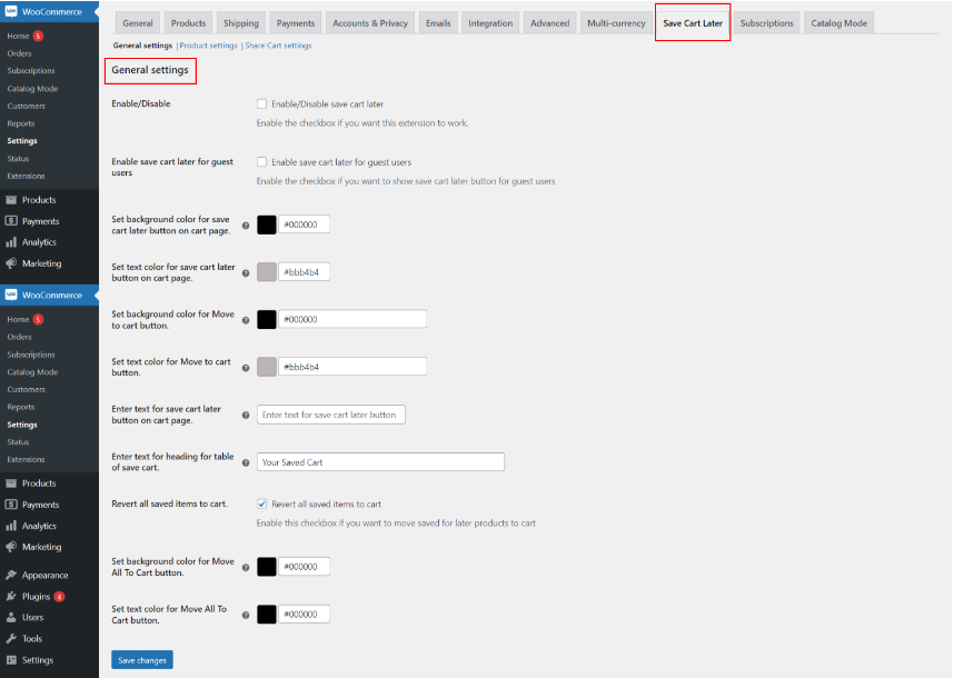 general settings