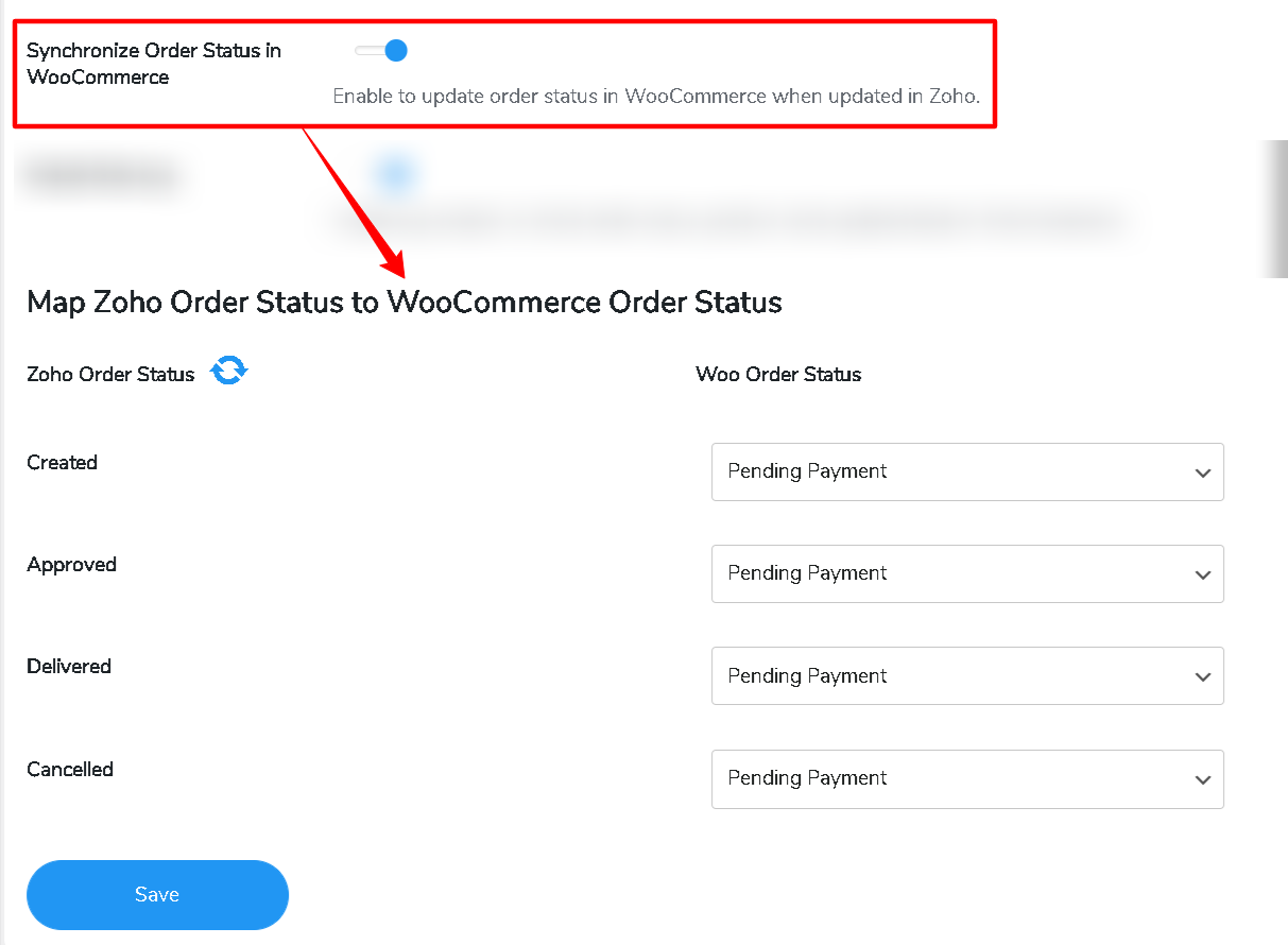 map zoho status to woo order status