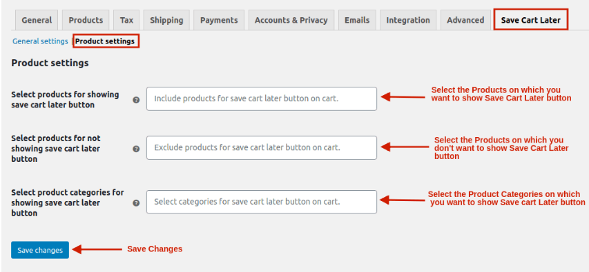 product settings