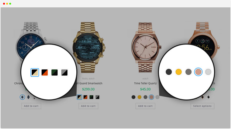 multi colored swatches for woocommerce