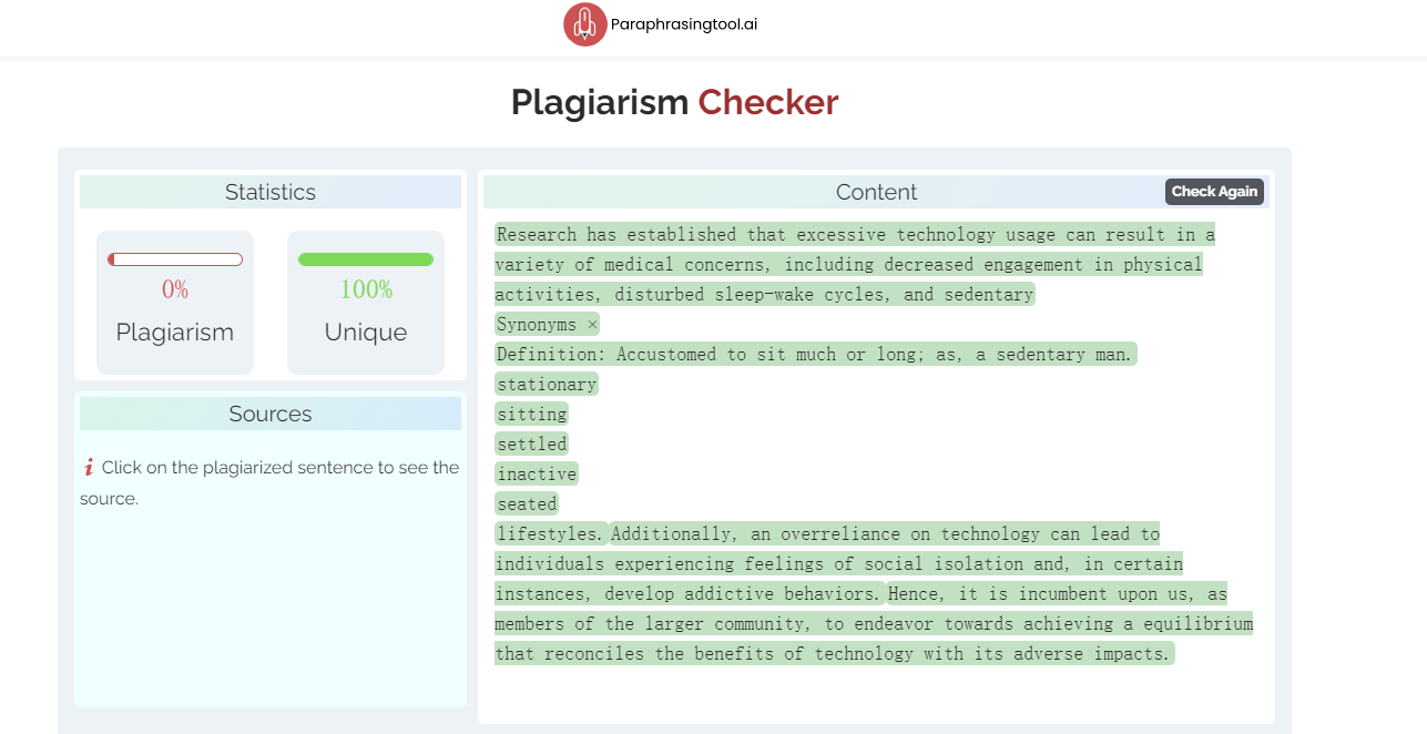 checking plagurism using paraphrasing ai tool