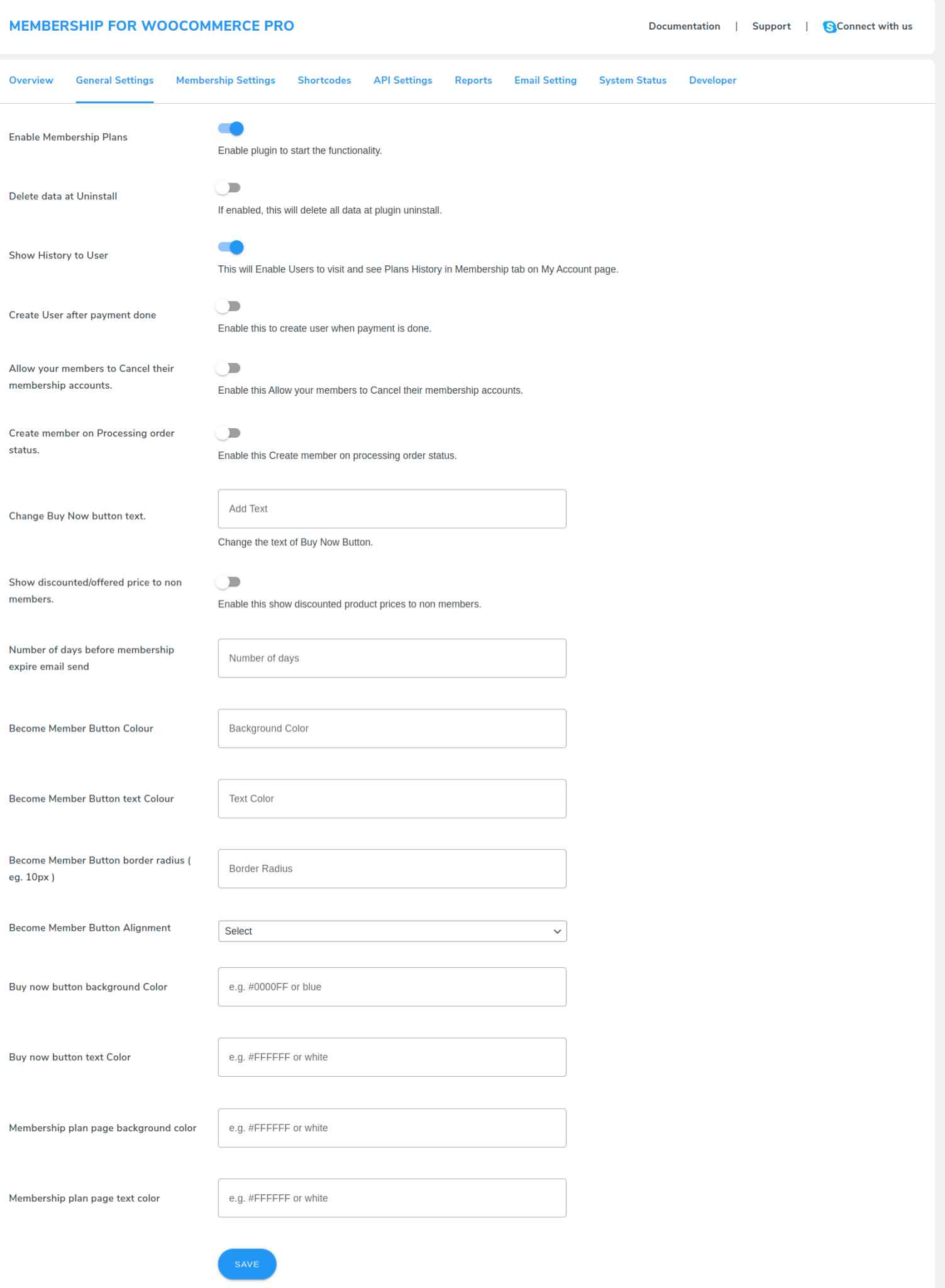 Membership for WooCommerce General Settings