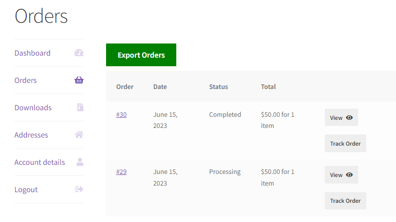 export order details