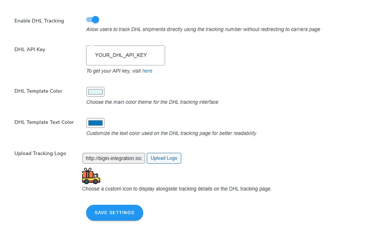 DHL On Page Tracking