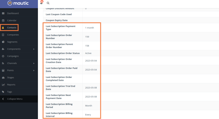 subscription data fields in mautic 