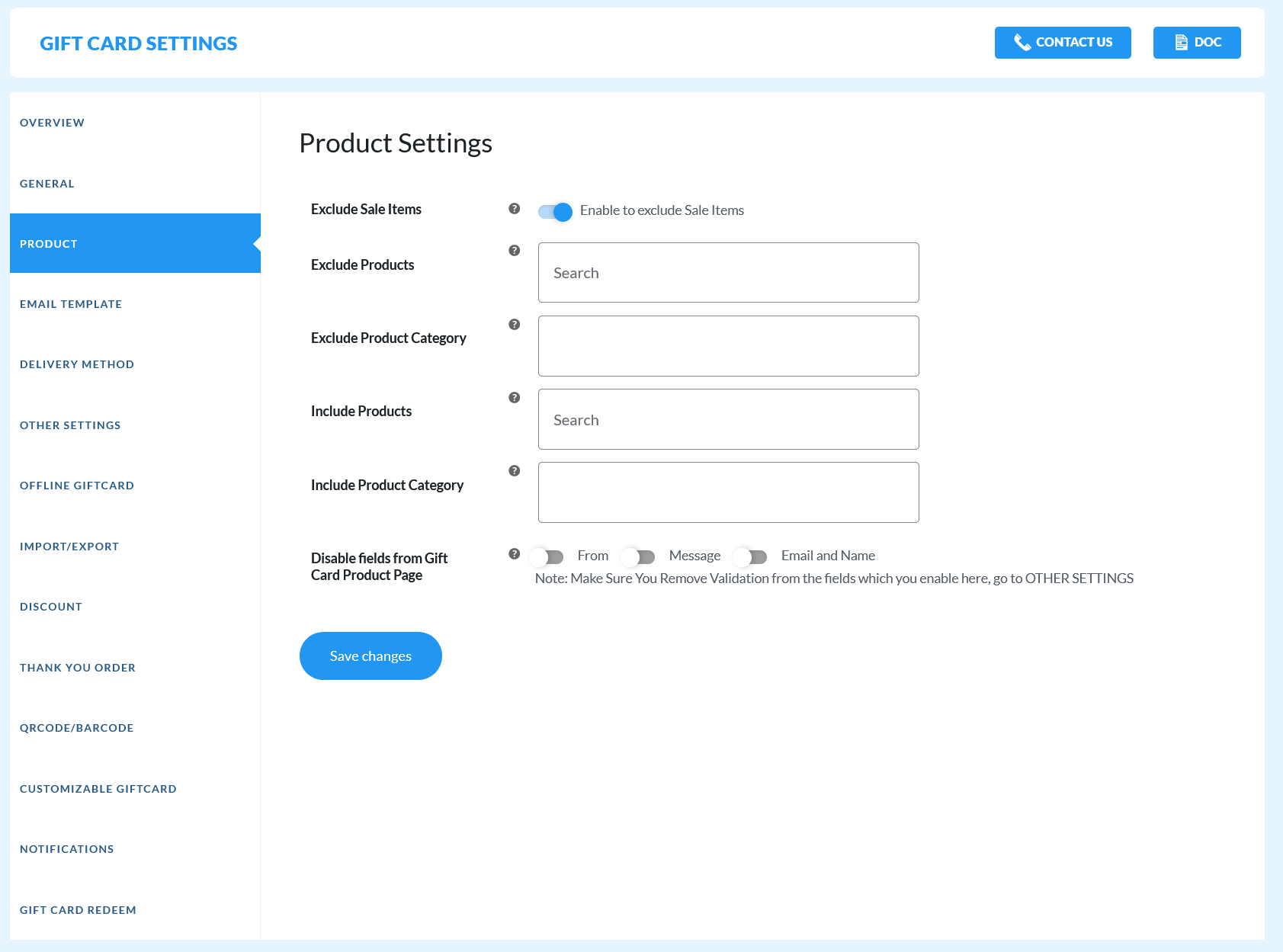 Product Settings