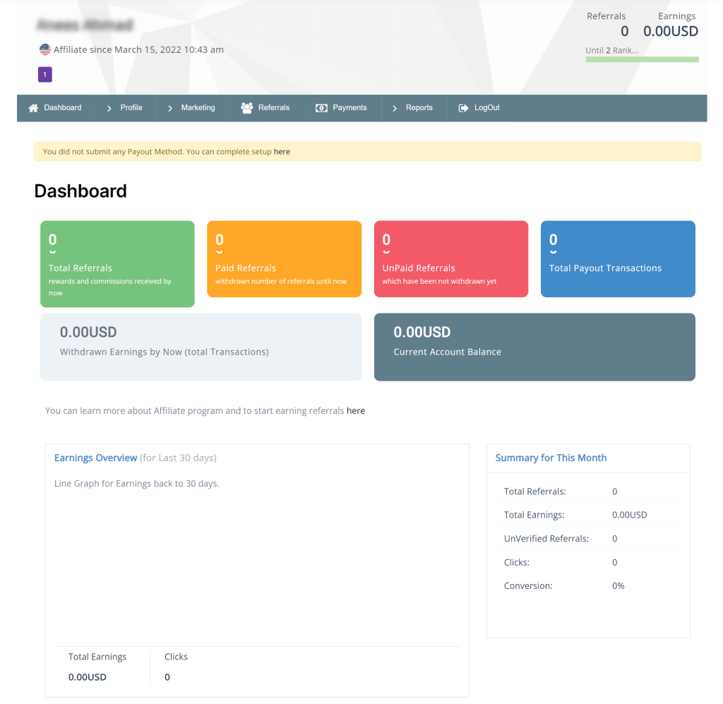 Wp Swings Affiliate Dashboard