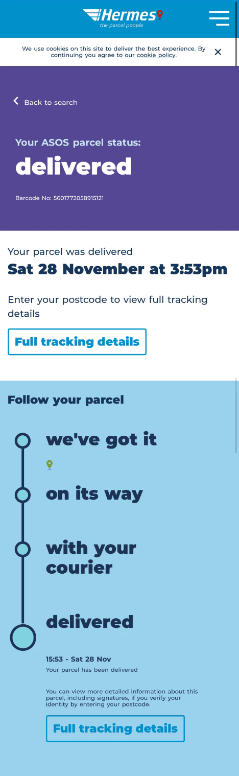 ASOS Order Tracking Page