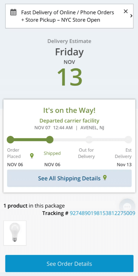 B&H Photos order tracking App