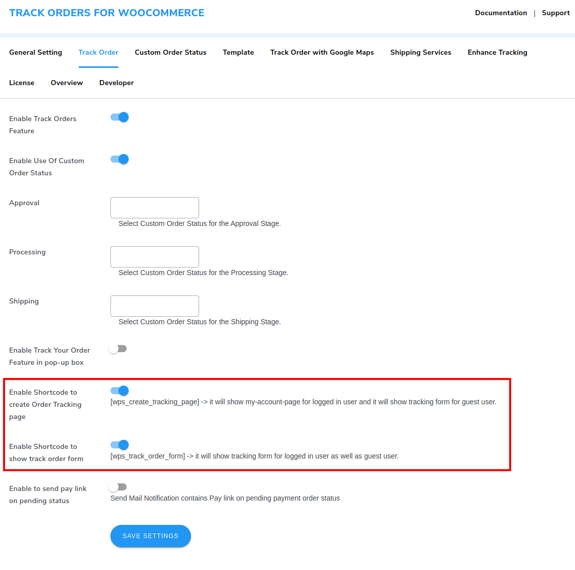 Create Order Tracking Pages via Shortcode