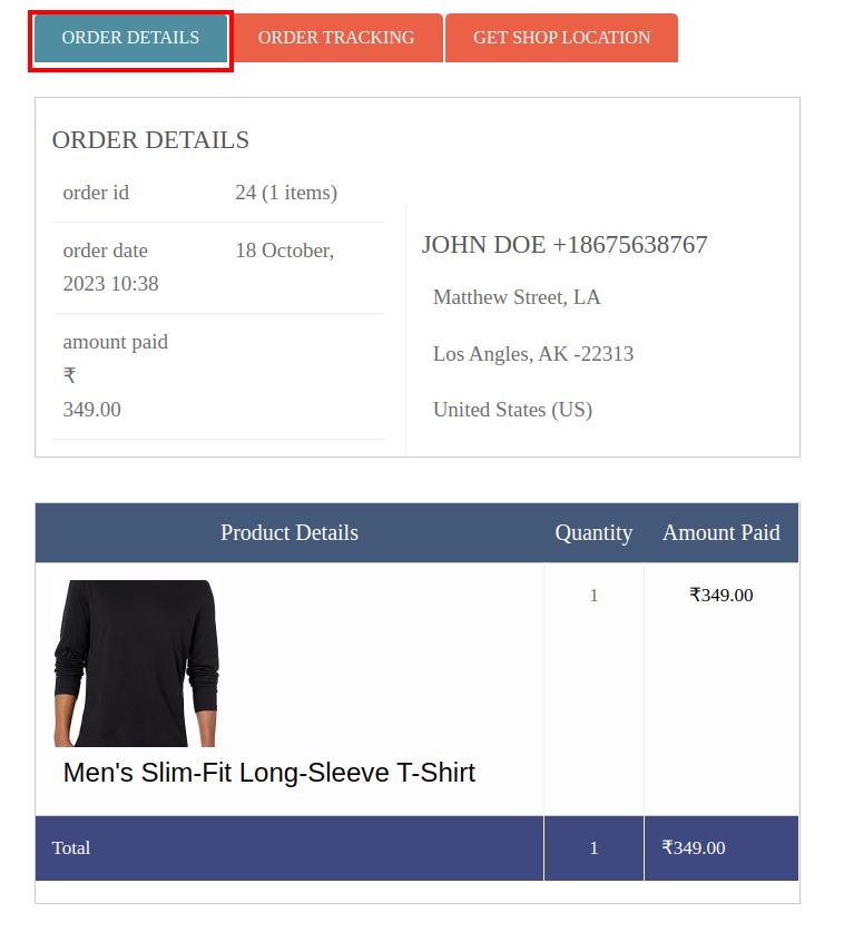 Order Details Tab