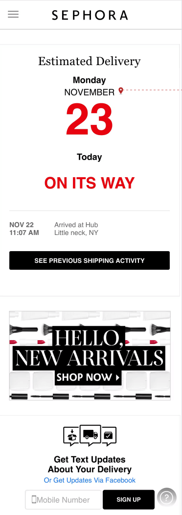 Sephora’s App Order Tracking Page