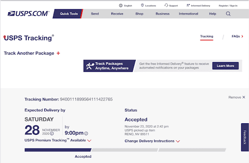 USPS Order Tracking Page