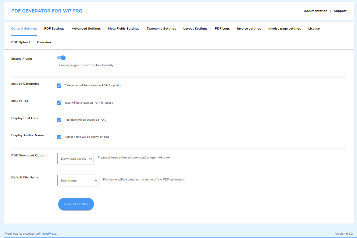 WordPress PDF Generator General Setting