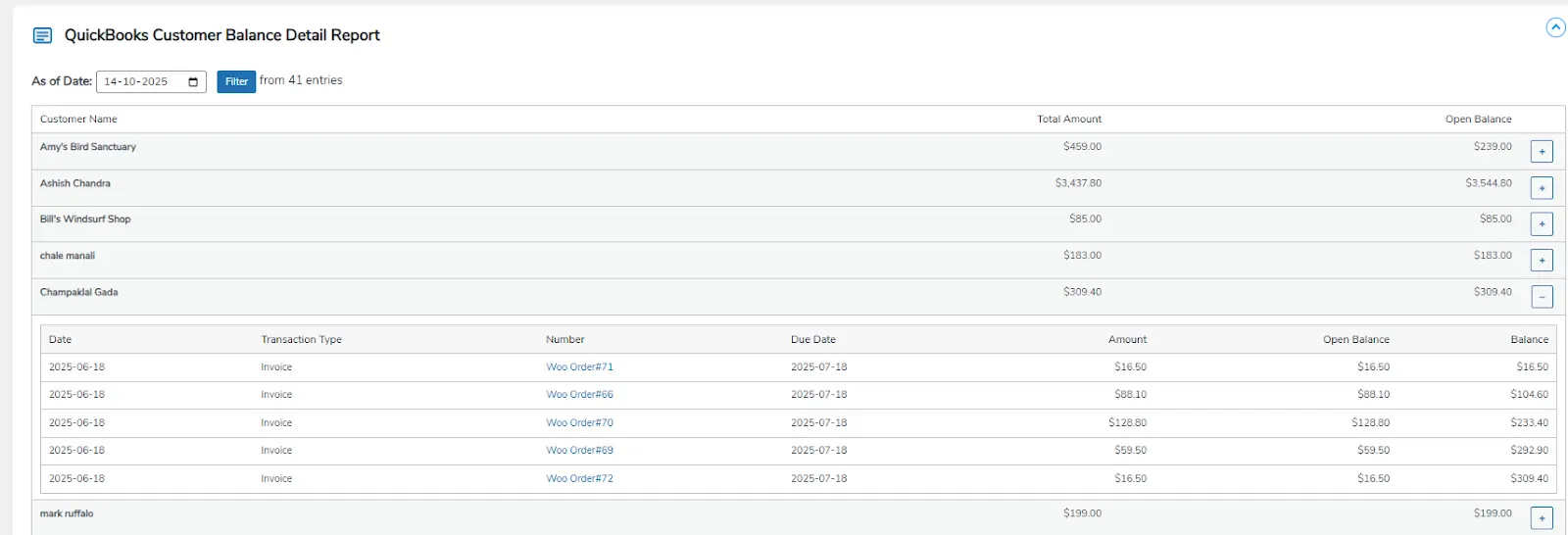 QuickBooks Customer Balance Report