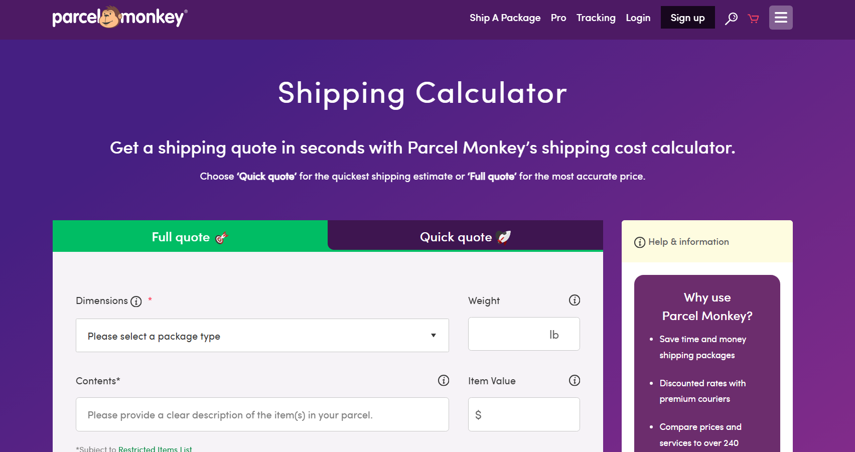 International Shipping Cost Calculator Parcel Monkey