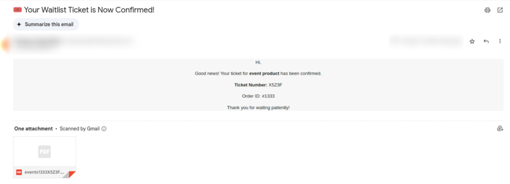 waitlist ticket is confirmed