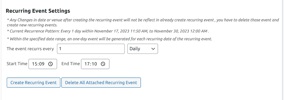 recurring events settings