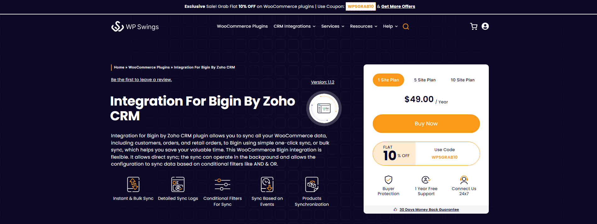 WP Swings Bigin Integration With WooCommerce