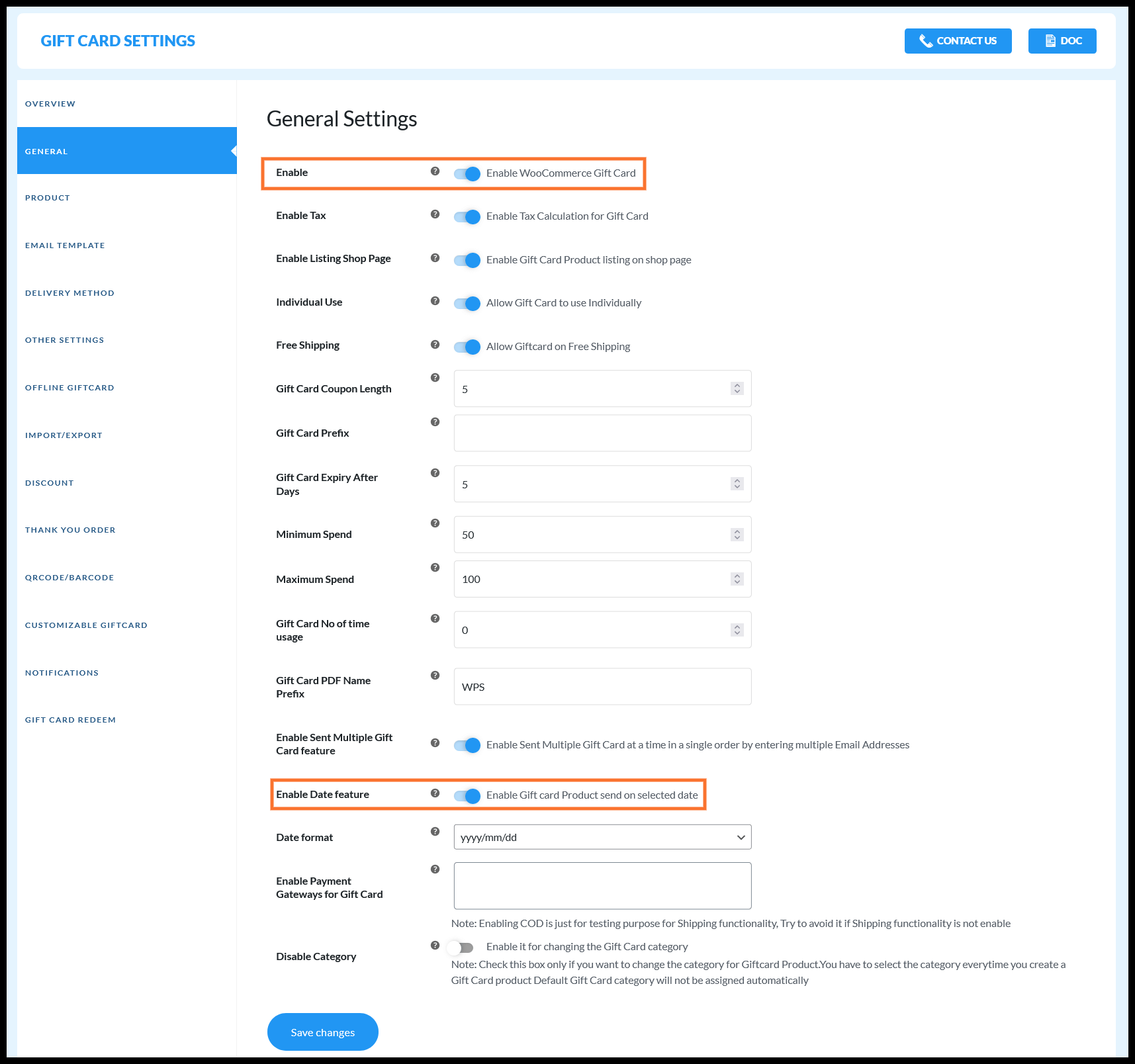 Configure Gift Cards Settings