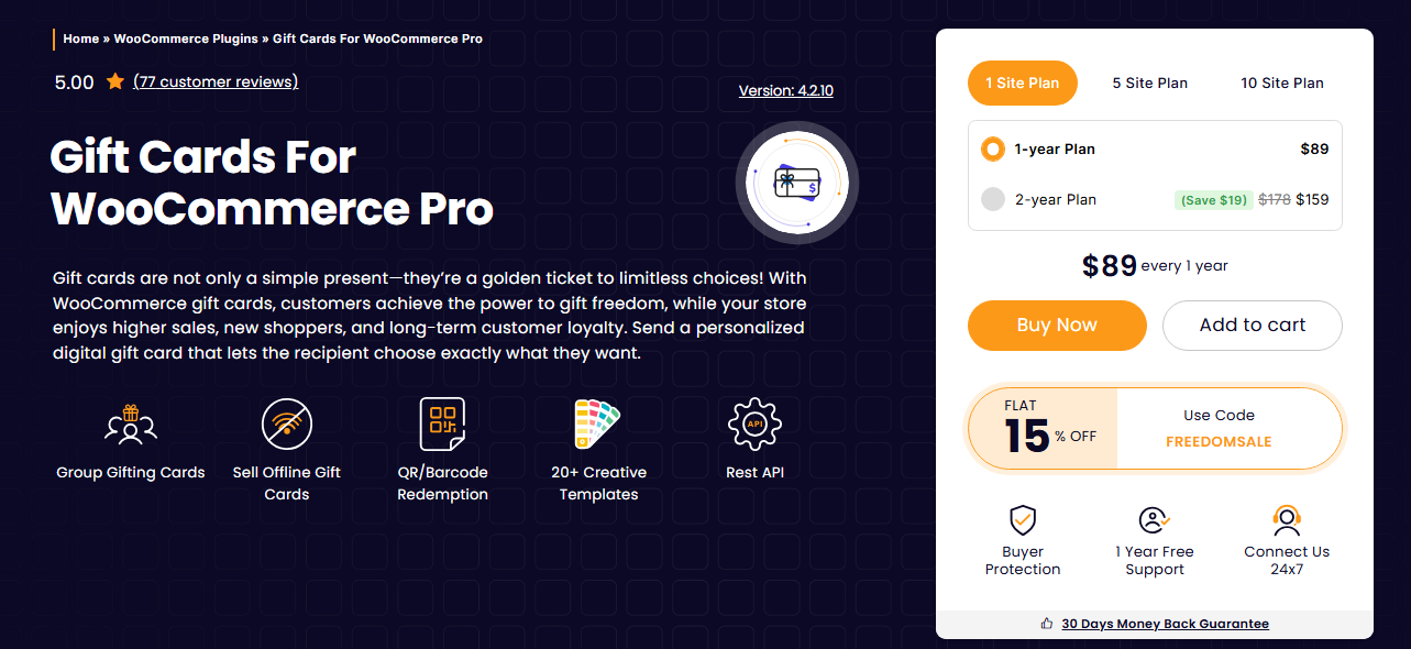 Gift Cards For WooCommerce Plugin by WP Swings